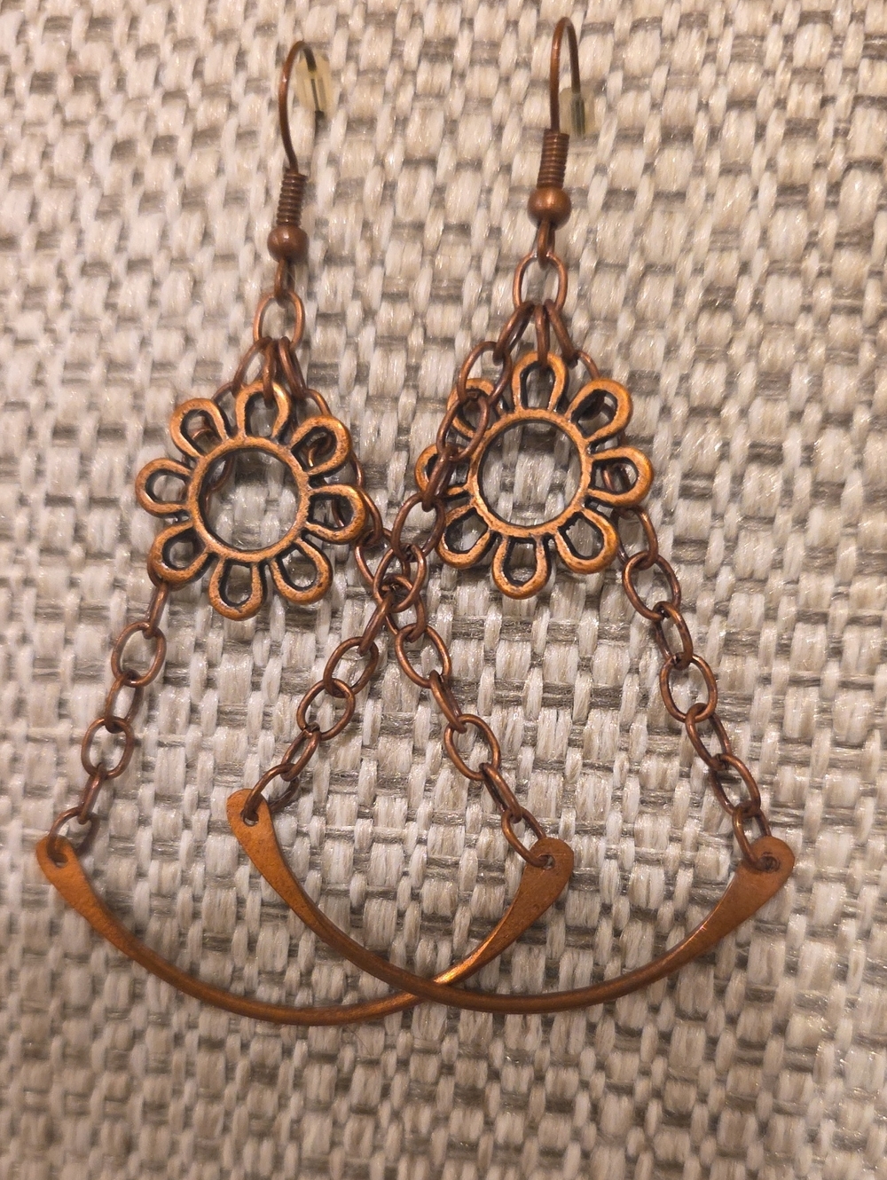 Copper Floral Drop Earrings - Women Jewelry Handmade One Of A Kind